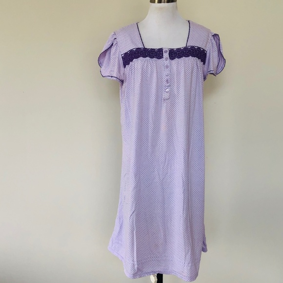 Nightgown Pullover Purple Polka Dot Short Sleeves CELESTIAL DREAMS - Picture 1 of 11